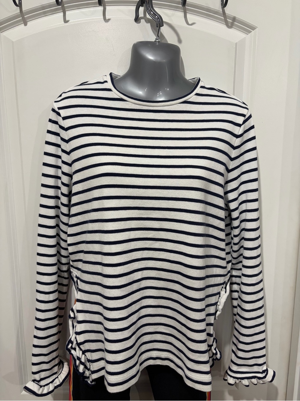 Boden Navy and White Striped Long-Sleeve Crewneck